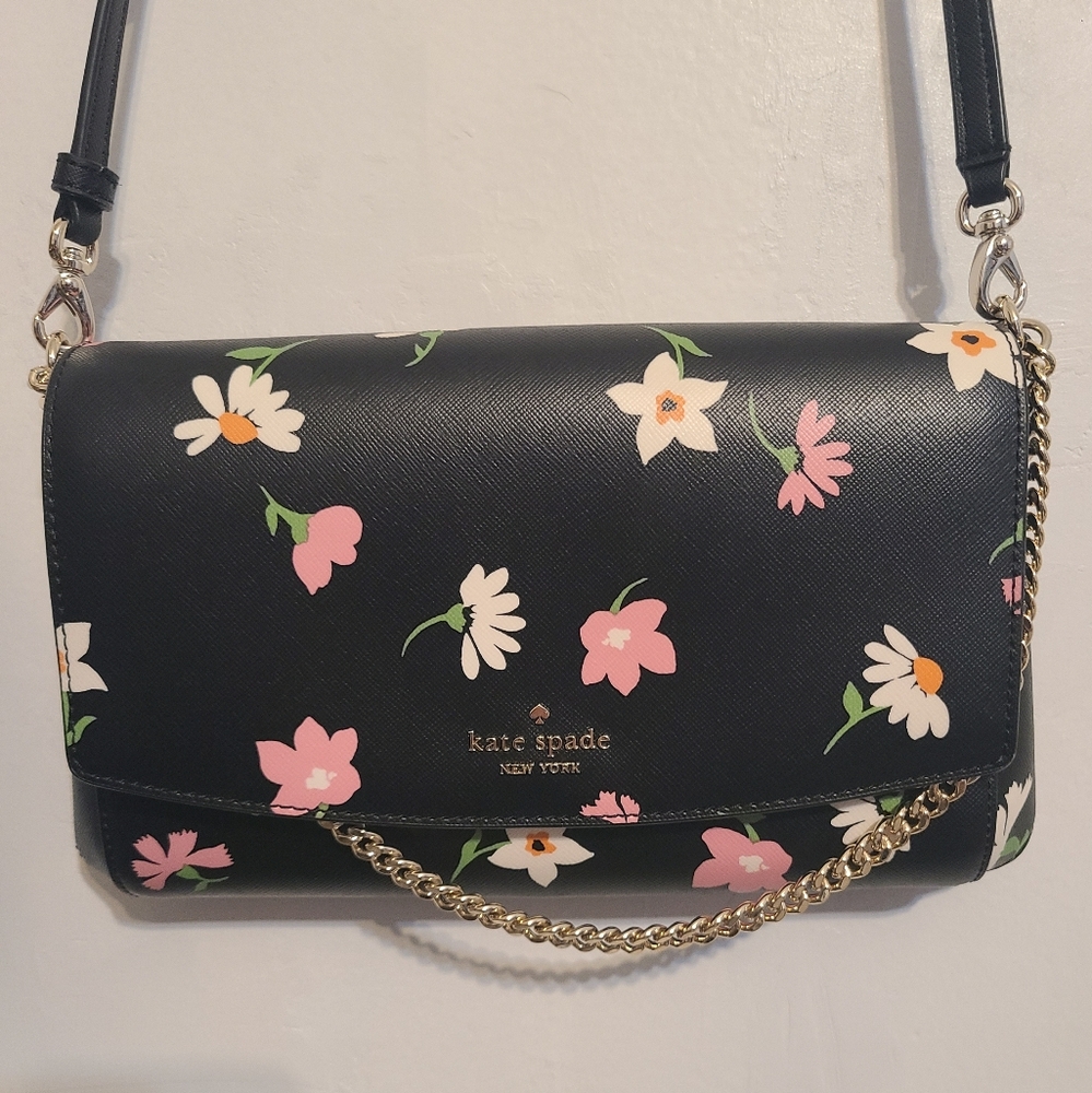 Kate Spade Spring Black Floral Crossbody Bag
